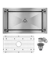31-Inch Stainless Steel Sink Under The Table Single Grooves Thick 18Ga With Drain Grid And Drainer