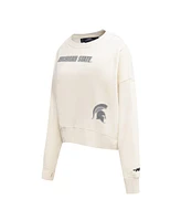 Pro Standard Women's Cream Michigan State Spartans French Terry Boxy Cropped Pullover Crewneck Top
