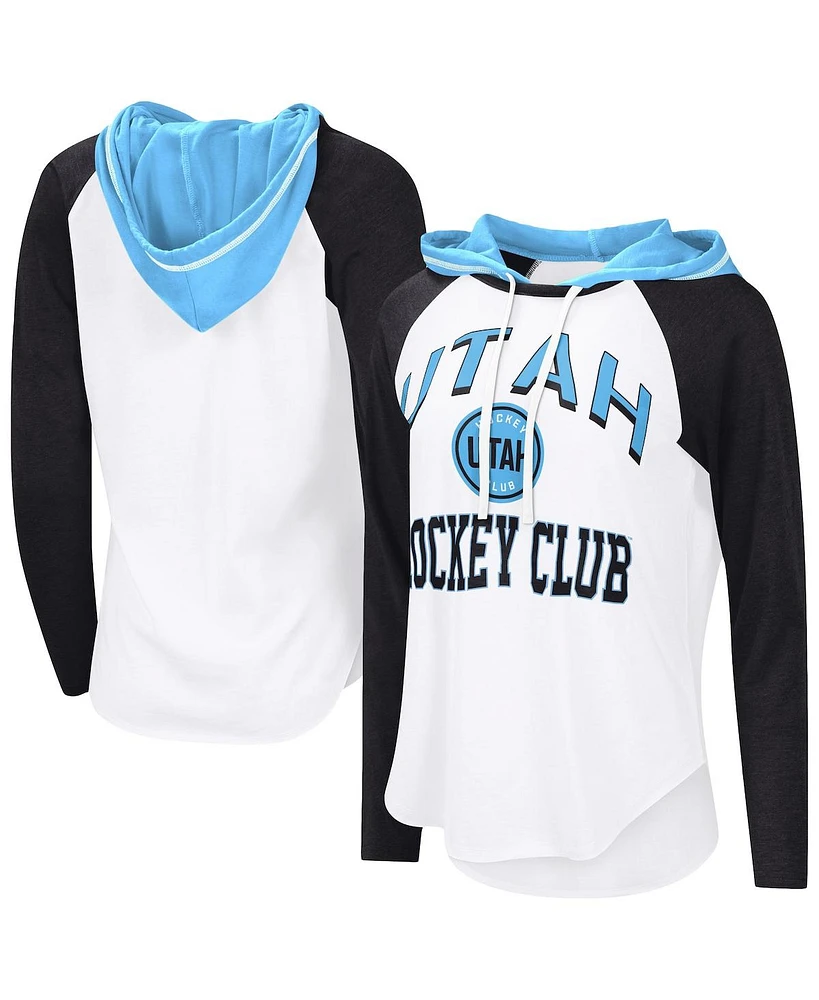 G-iii 4Her by Carl Banks Women's White Utah Hockey Club Vip Raglan Long Sleeve Hoodie T-Shirt
