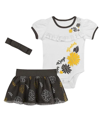 Outerstuff Baby Boys and Girls 3-Piece White San Diego Padres Sweet Catcher Headband Skirt Set