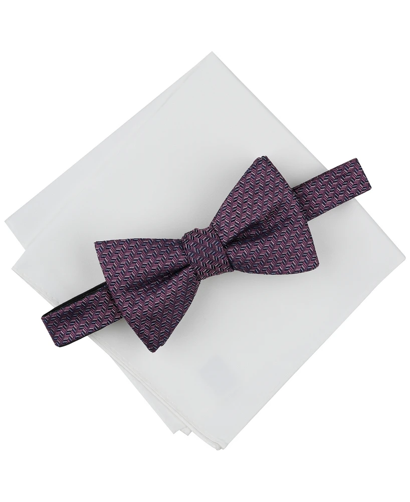Alfani Men's Herringbone Bow Tie & Solid Pocket Square Set