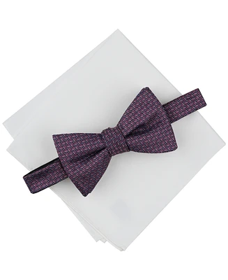 Alfani Men's Herringbone Bow Tie & Solid Pocket Square Set