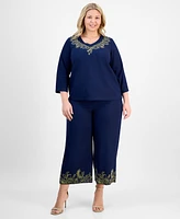 Jm Collection Plus Metallic Embroidered V-Neck Top, Exclusively at Macy's