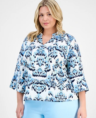 Jm Collection Plus Printed Jacquard Blouse, Exclusively at Macy's