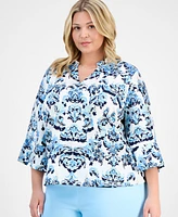 Jm Collection Plus Printed Jacquard Blouse, Exclusively at Macy's
