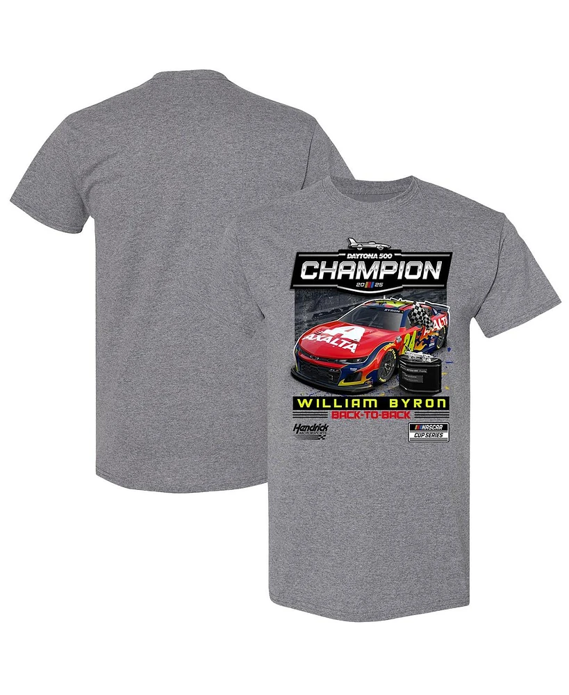 Checkered Flag Sports Men's Heather Gray William Byron 2025 Daytona 500 Champion Winner T-Shirt