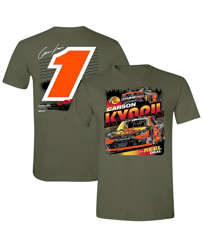 Jr Motorsports Official Team Apparel Men's Green Carson Kvapil Bass Pro Shops Car T-Shirt