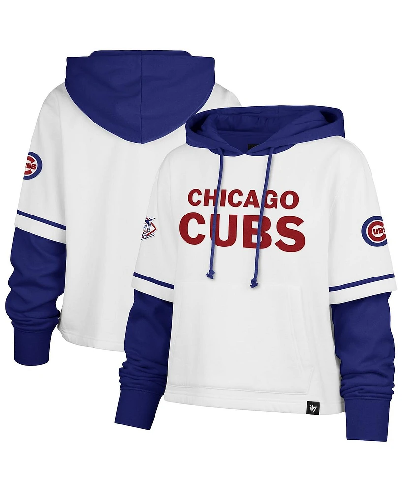 '47 Brand Women's White Chicago Cubs Trifecta Shortstop Cropped Pullover Hoodie