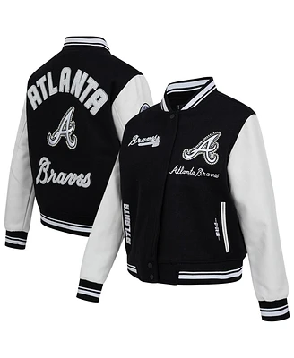 Pro Standard Women's Black Atlanta Braves Cultivated Pearls Rib Wool Full-Zip Varsity Jacket
