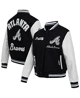 Pro Standard Women's Black Atlanta Braves Cultivated Pearls Rib Wool Full-Zip Varsity Jacket