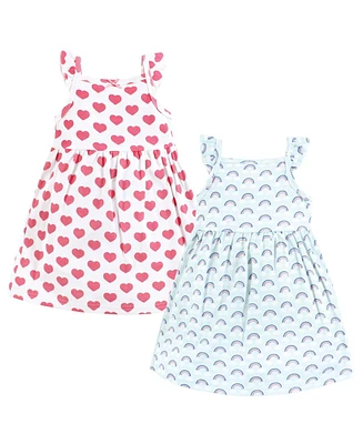 Hudson Baby Girls Cotton Dresses, Cloudy Rainbow, 9-12 Months