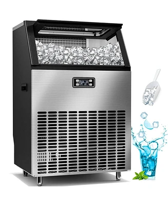 Cowsar 200lbs Commercial Ice Maker,Auto Stainless Steel, Lcd Panel, Freestanding, 48LBS Storage