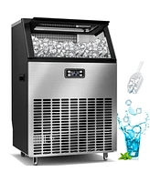 Cowsar 200lbs Commercial Ice Maker,Auto Stainless Steel, Lcd Panel, Freestanding, 48LBS Storage