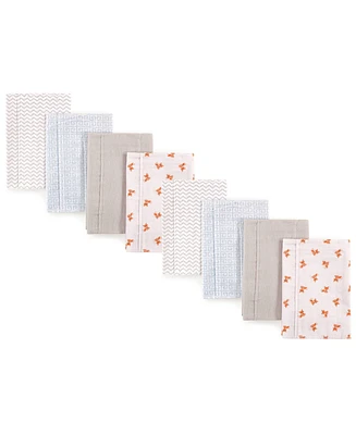 Luvable Friends Cotton Poly Flannel Burp Cloths 8-Pack Set, Fox, One Size
