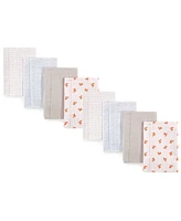 Luvable Friends Cotton Poly Flannel Burp Cloths 8-Pack Set, Fox, One Size