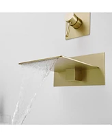 Single Handle Wall Mount Spout Waterfall Bathroom Faucet Brushed Nickel