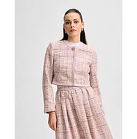 Isaac Mizrahi Women's Cropped Tweed Jacket with Broach Button