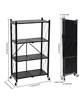 HealSmart 4-Tier Heavy Duty Foldable Metal Rack Storage Shelving Unit with Wheels Moving Easily Organizer Shelves Great for Garage Kitchen Holds up to