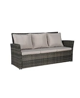 3-Piece Wicker Patio Set, Sofa, Ottomans, All-Weather Rattan