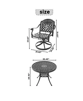 3-pc Cast Aluminum Dining Set, 2 Swivel Chairs & 35" Round Table