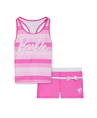Barbie Girls Racerback Upf 50+ Tankini Top and Swim Shorts Outfit Set