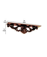 Rustic Handcrafted Wooden Wall Shelf with Elegant Floral Carvings