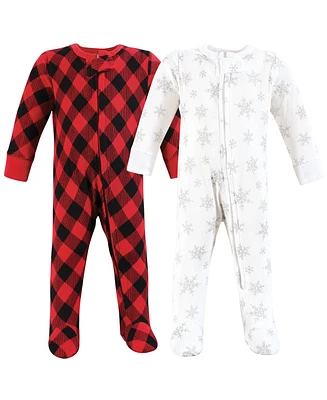 Hudson Baby Girls Thermal Zipper Sleep and Play 2pk, Snowflake