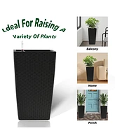 22,6" Black Faux Rattan Square Planter (2-Pack)
