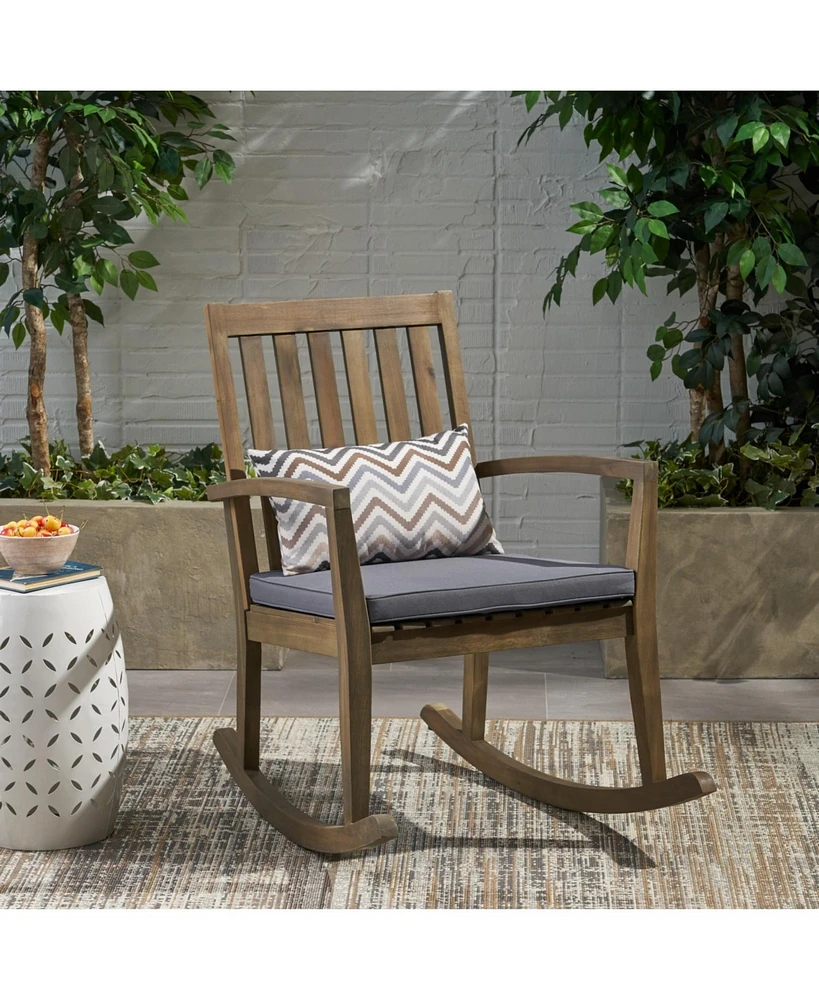 Cozy and Comfortable Acacia Wood Rocking Chair with Cushioned Seat for Outdoor Relaxation