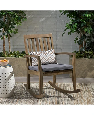 Cozy and Comfortable Acacia Wood Rocking Chair with Cushioned Seat for Outdoor Relaxation