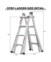 17ft Multi-Position Foldable Aluminum Ladder, A-Frame and Straight Ladder, Ansi 250lbs
