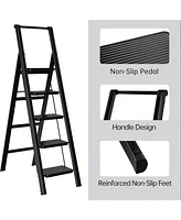 5-step ladder folding step stool, 5-step ladder with anti slip wide pedals, lightweight and easy to carry handle folding ladder, multi-purpose steel l