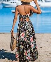 Cupshe Women's Tropical Flowers Keyhole Maxi Beach Dress