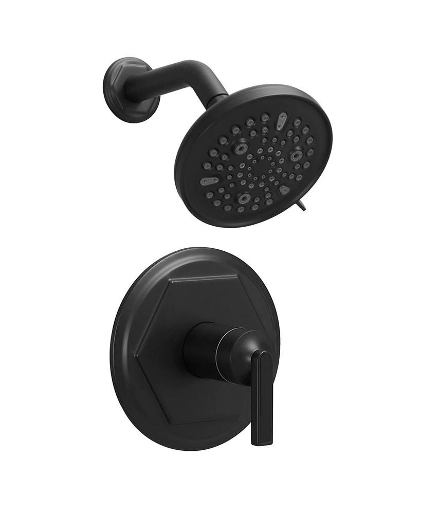 Single Handle 9-Spray Round Rain Shower Faucet 1.8 Gpm with Pressure Balance Valve in. Matte Black