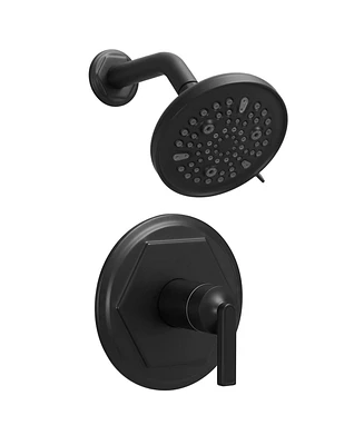 Single Handle 9-Spray Round Rain Shower Faucet 1.8 Gpm with Pressure Balance Valve in. Matte Black