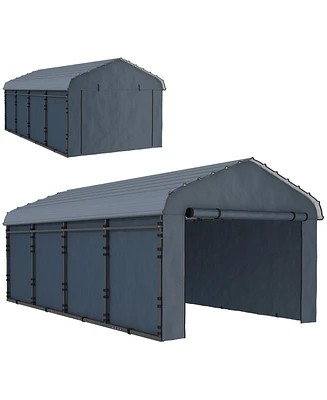Outsunny 12' x 20' Metal Carport with Metal Roof and Removable Sidewalls