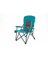 High-back lawn chair, 250lbs, portable, cup holder - blue