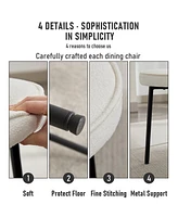 Dyhome Dining Chairs with Curved Backrest, Modern Fabric Upholstered Boucle Kitchen Room Set of 2