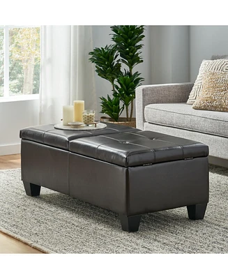 Tufted Leather Storage Ottoman - Dual Opening Tray Top