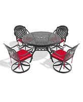 5-Pc Cast Aluminum Dining Set, 4 Swivel Chairs, 48" Round Table, Black Frame