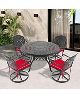 5-Pc Cast Aluminum Dining Set, 4 Swivel Chairs, 48" Round Table, Black Frame