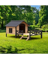 Outdoor Large Wooden Cabin House Style Wooden Dog Kennel with Porch