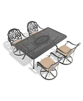 5-Pc Cast Aluminum Dining Set, 4 Swivel Chairs & Rectangular Table, Black Frame