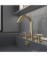 8 in. Widespread 2-Handle Mid-Arc Bathroom Faucet with Valve and cUPC Water Supply Lines Brushed Gold