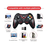V8 2.4G Wireless Game Controller – Dual Vibration Joystick for Android, iOS, Pc, PS3, Switch, Mobile Phone (Black)