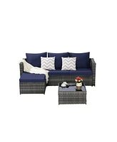 2-Piece Wicker Patio Set, L-Shaped, Ottoman, Lounger Table