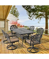 7-pc Cast Aluminum Dining Set, 6 Swivel Chairs, Rectangular Table