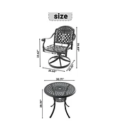 3pc Cast Aluminum Dining Set, 2 Swivel Chairs & 30" Table