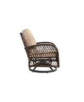 3-Piece Swivel Rocker Patio Set, Chairs, Cushions, Glass Table - Khaki