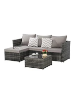 2-Piece Wicker Patio Set, L-Shaped, Ottoman, Lounger Table